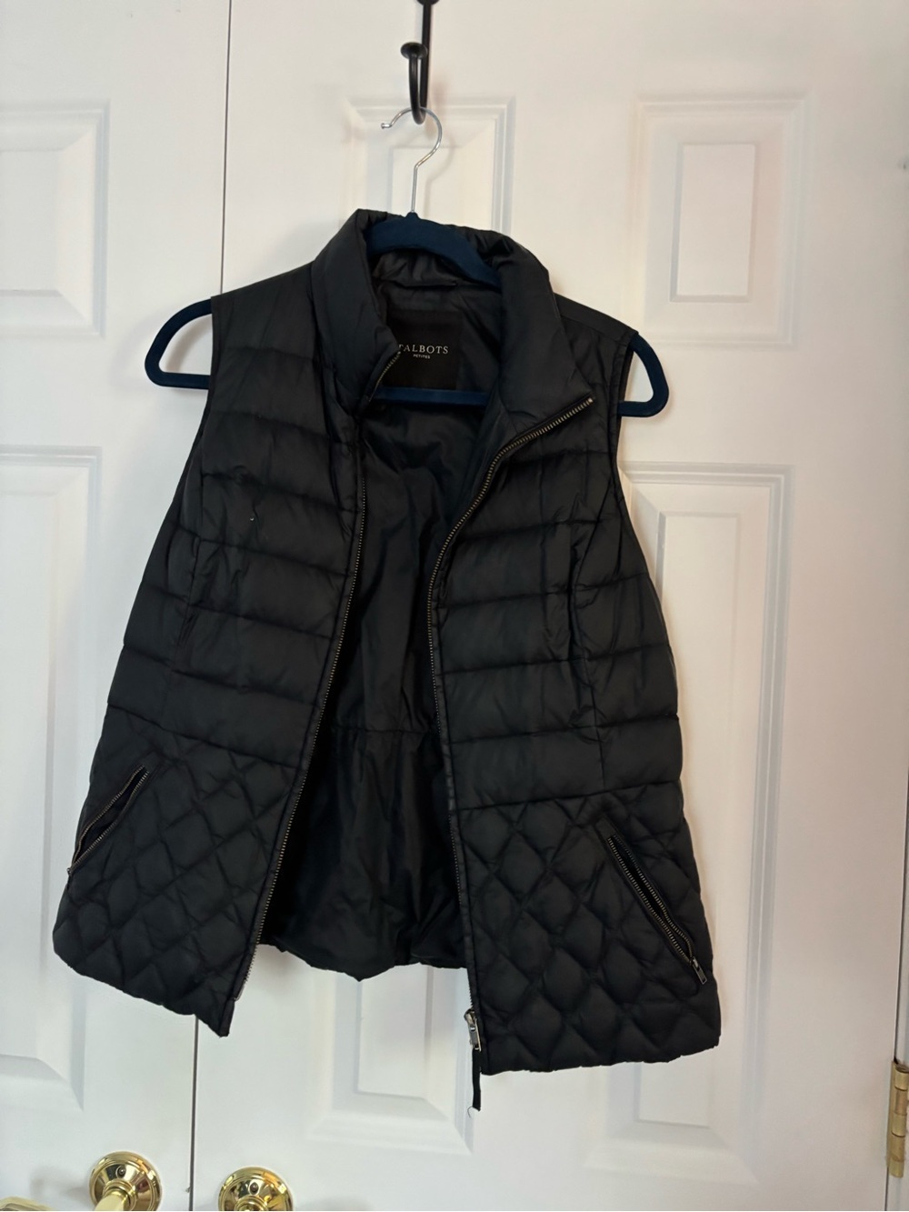 Talbots Black Quilted Puffer Vest with Stand Collar